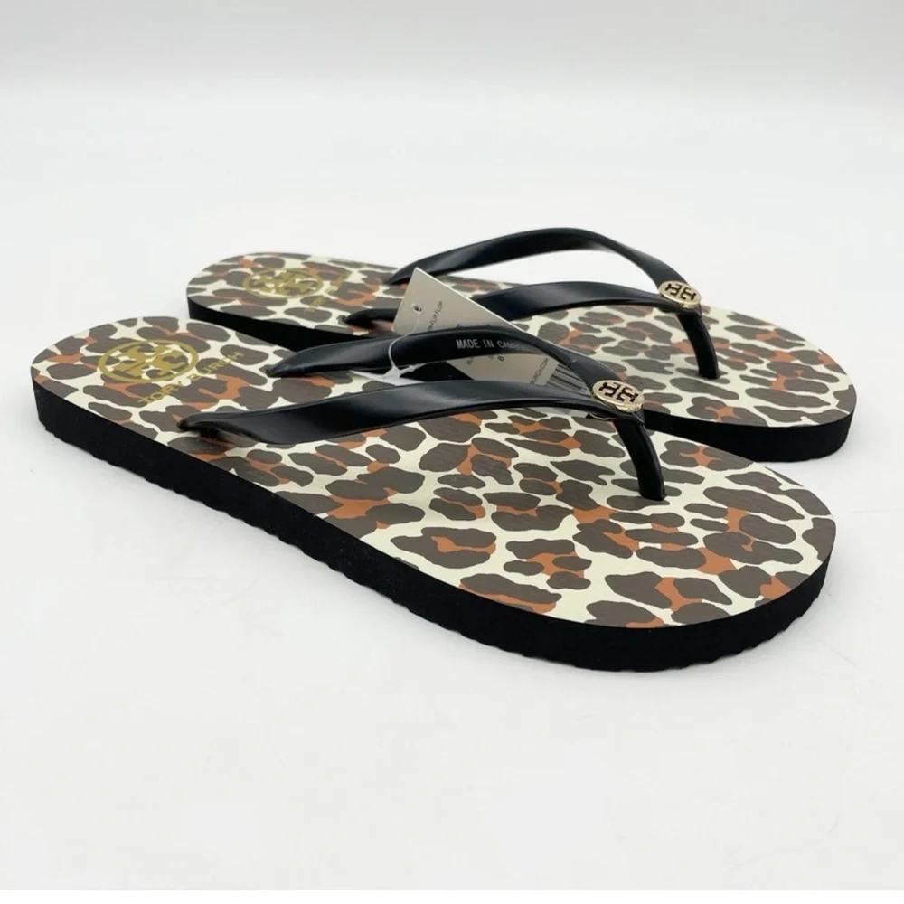 Tory Burch Black Leopard print Flip Flops